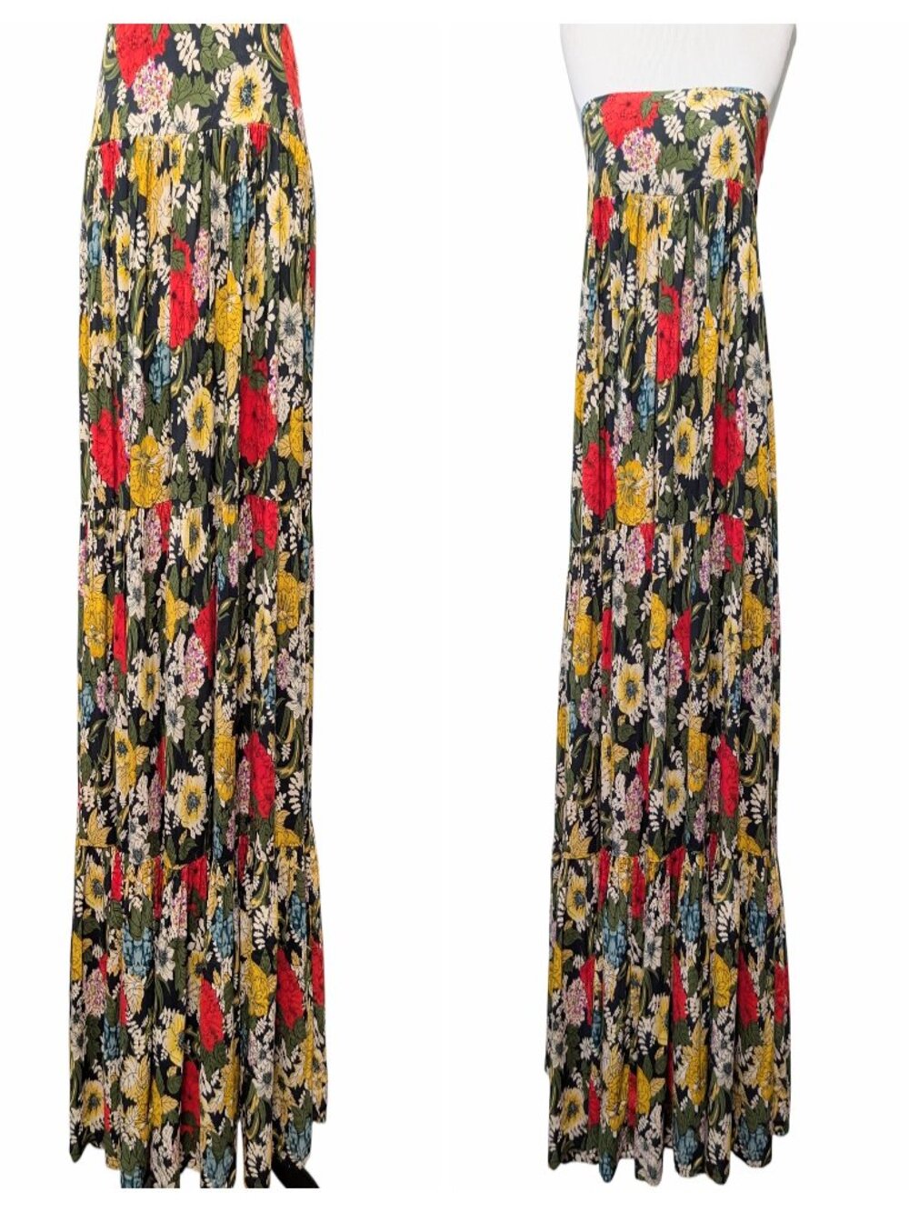 Natural Life Womens Sz L Hanna Convertible Black Floral Ruffle Midi Skirt Dress